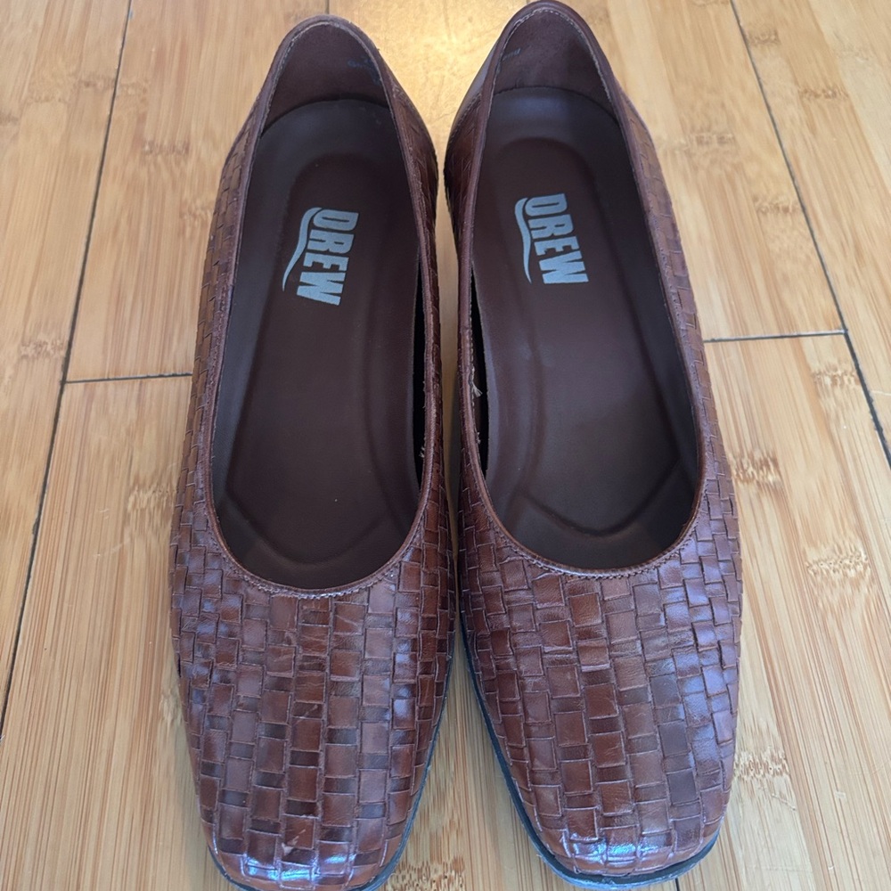 DREW Brown Woven Leather Flats
